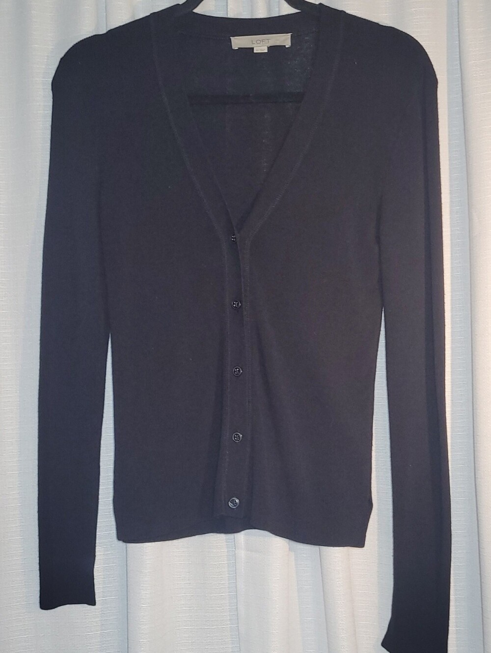 LOFT Black V-Neck Button Cardigan